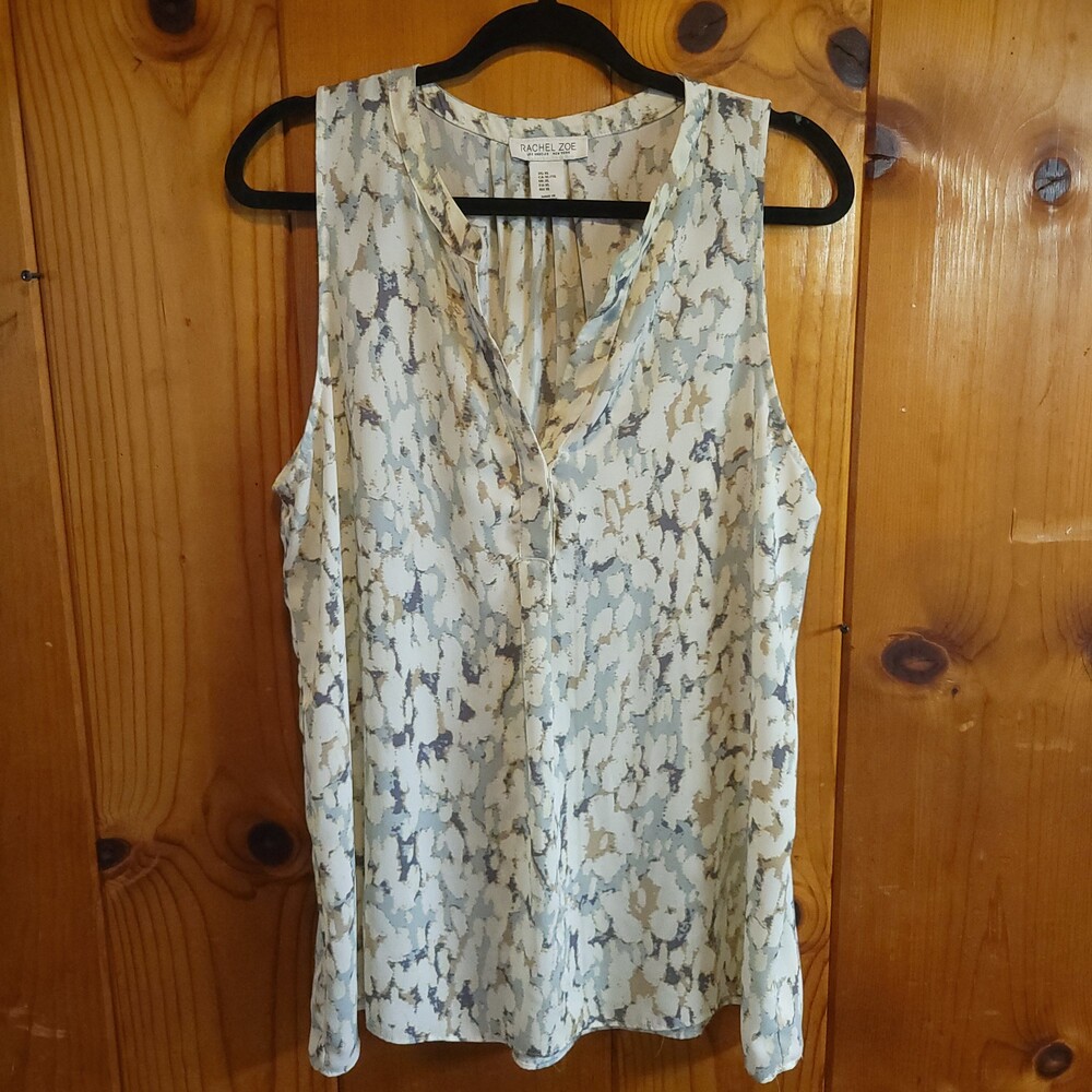 Rachel Zoe XL Sleeveless Blouse Cold Shoulder Abstract Pattern